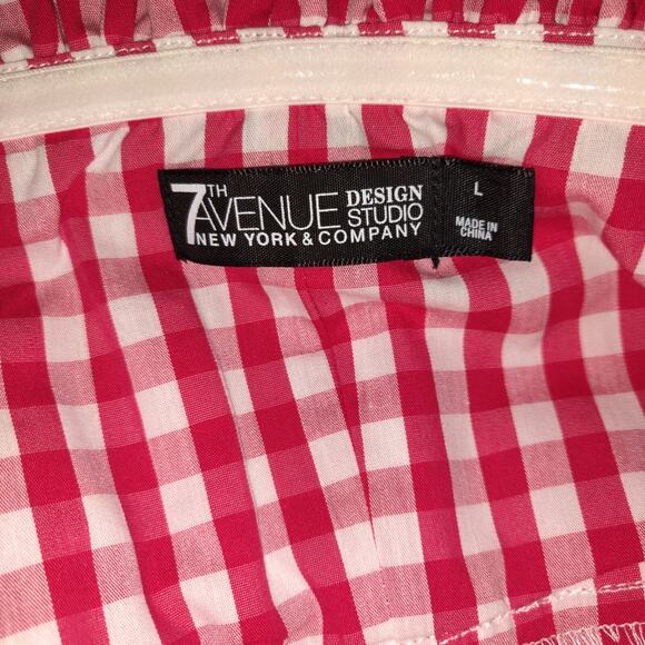 7th Ave New York & Co GINGHAM RED WHITE Halter Style Top FUNKY Checkered Sz L - Picture 9 of 15